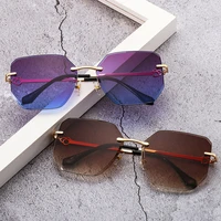 2022 new arrived gradient rimless sunglasses for women luxury brand design high quality sun glasses polygon lentes de sol mujer