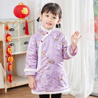 new children girls cheongsam chinese style long sleeve new year flower embroidery dress thick winter girls warm dress 2 12y