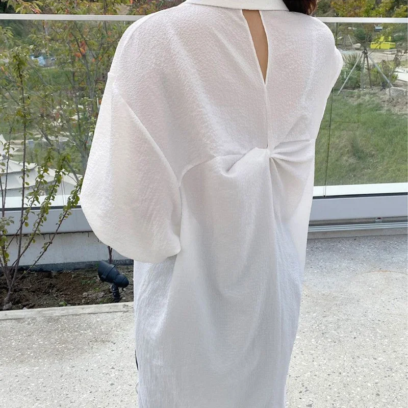 

SuperAen 2021 Spring Autumn Solid Long Casual White Shirt New Fashion Loose Slim Irregular Blouse Women