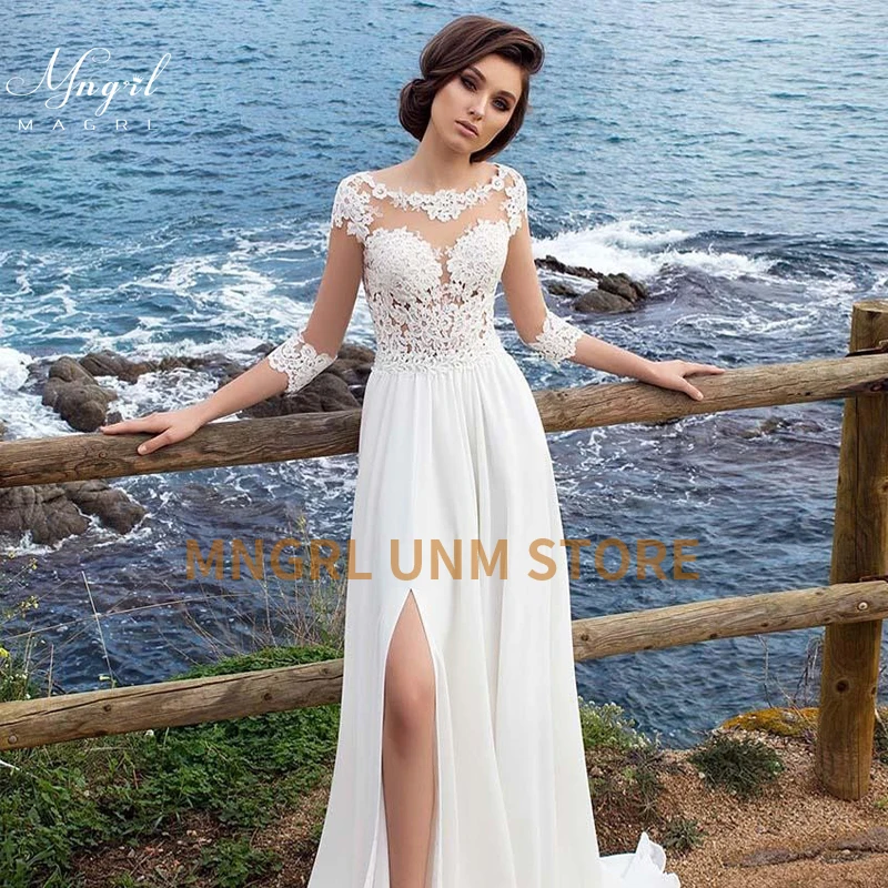 

MNGRL New simple wedding dress backless sleeveless design chiffon lace bride dresses princess dress plus size tailor-made