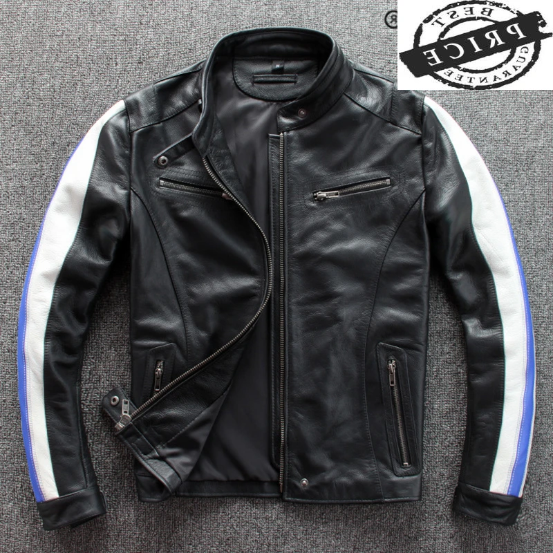 

100% Genuine Leather Jacket Men Clothes 2021 Streetwear Moto Biker Real Cow Leather Coat Mens Leather Coats Jackets 21111