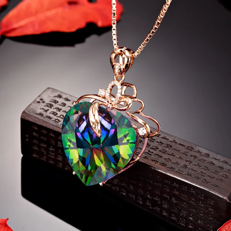 

Mystic Rainbow Crystal Pendant Necklace For Women Rose Gold Color Peach Heart Zircon Clavicle Chain Female Jewelry Birthday Gift