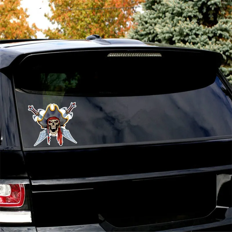 

Skull Sword Pirate Cards Wings Car Sticker Funny PVC Coloful Decals Motorcycle Accessories Sticker KK 15.7*14cm