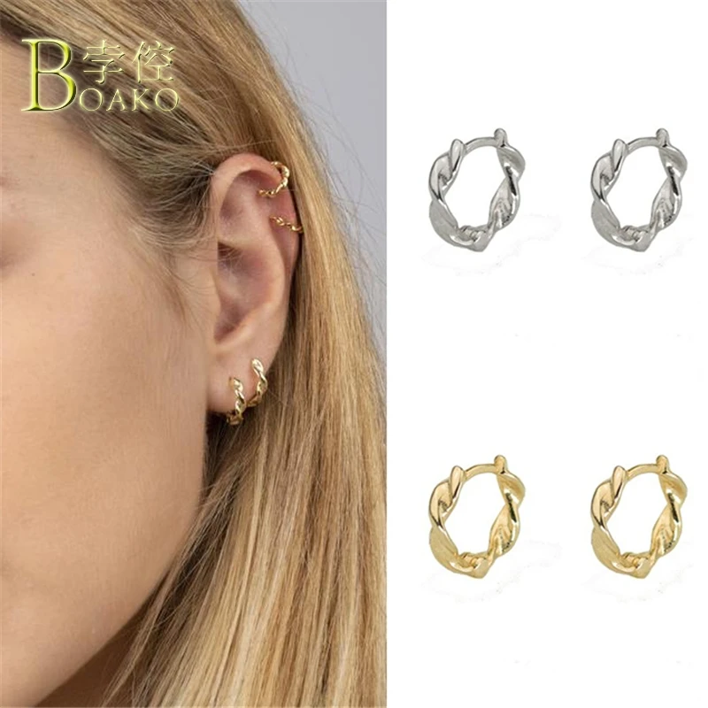 Женские серьги кольца из серебра 925 пробы золотистые маленькие для девушек