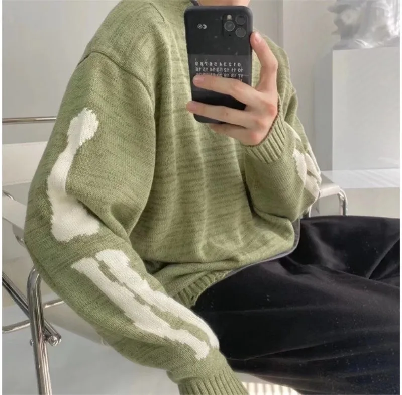 

20FW new hiphop Loose KAPITAL Skeleton Bone Printing Sweater Men Woman High Quality Crewneck Vintage Green Sweatshirts sweater