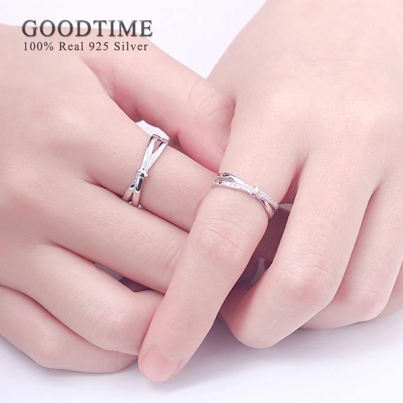 Модные свадебные кольца для пар 100% Настоящее 925 пробы серебряные циркониевое