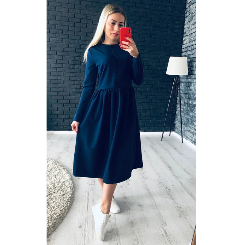 Женское Повседневное платье трапециевидной формы с пуговицами женское