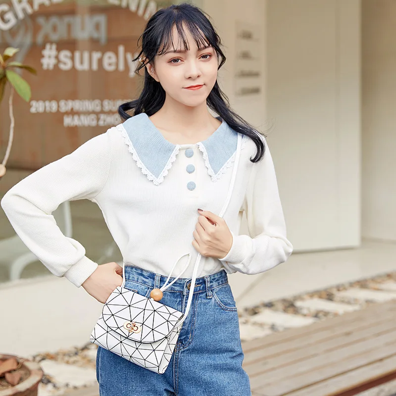 

Mini Handbags New Brand Women Shoulder Bag Geometric Plaid PU Leather Messenger Crossbody Bag Ladies Casual Clutch Bag Wallet