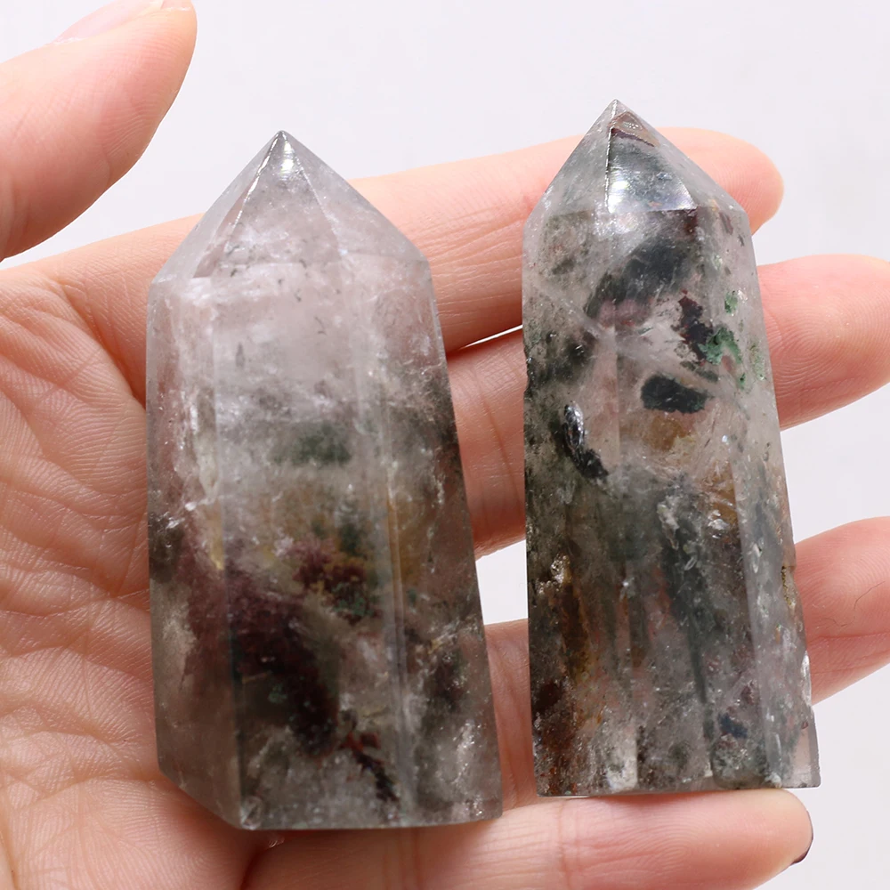 

Natural Crystal Stone Green Ghost Crystal Tower Hexagonal Prism Fashion Charm Home Decoration Ornaments Jewelry Exquisite Gifts