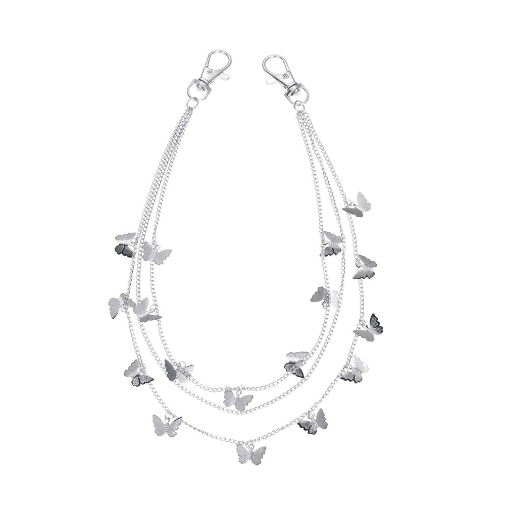 Silver Модная металлическая цепочка Серебряный Рок Панк крюк байкерские Брюки Пояс цепочка для ключей Звезда кисточка сцена ржавчины цепи - Цвет: Silver