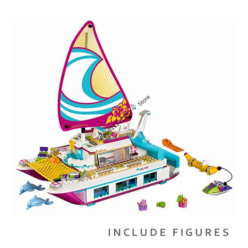 

Girls Friends Sunshine Catamaran Dolphin Yachts Bricks Boat Ship Model Building Blocks Compatible 41317 Toys for Children