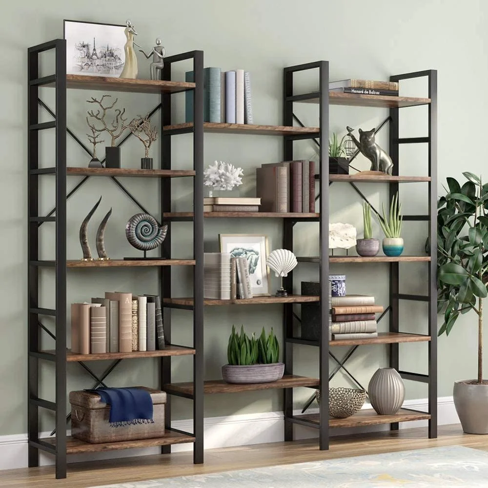 

Bookshelf Triple width 5-shelf bookshelf Vintage Industrial style shees Wood and metal bookshees Floors Large open bookshees
