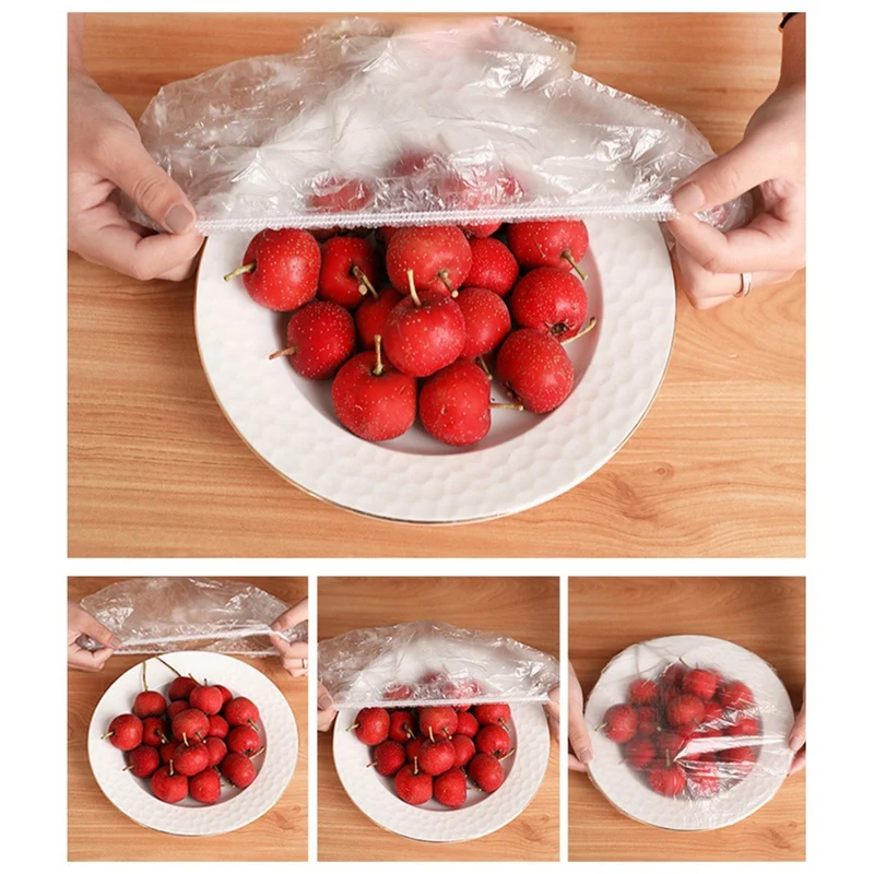 

100Pcs Disposable Plastic Film Bowl Cover Elastic Food Dust Covers Plastic Wrap Cover Kitchen Accessories