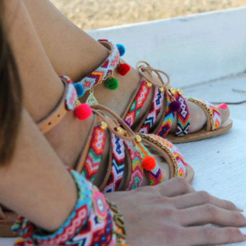 Босоножки женские в богемном стиле повседневные этнические пляжные туфли на