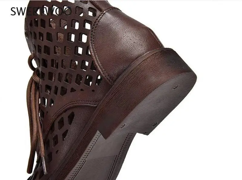 

2021 Summer Hollow Sandals Women New Genuine Leather Retro Shoes Lace-Up Handmade Leisure Casual Sewing Ladies Sandals