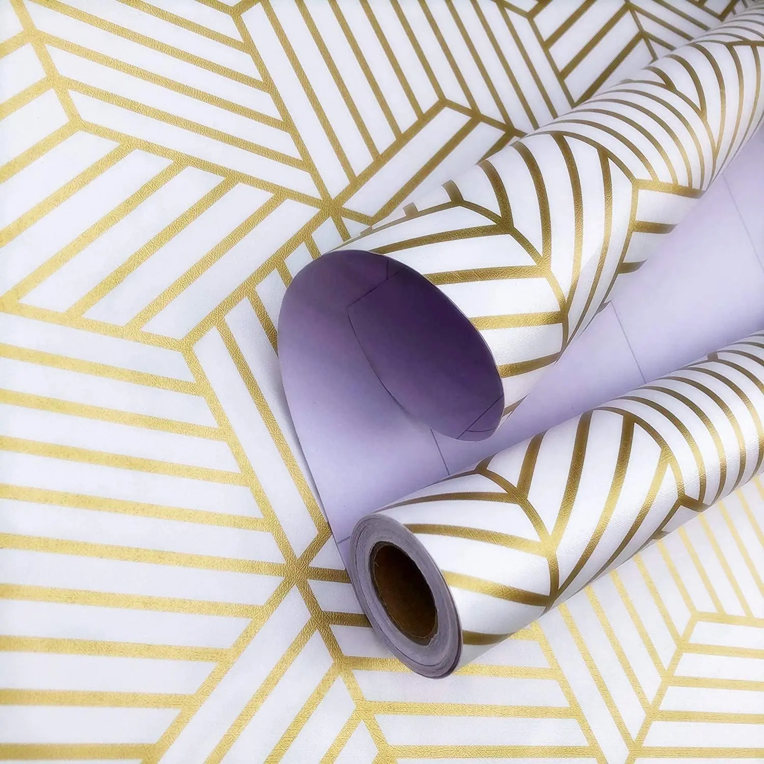 

Peel and Stick Wallpaper Gold Stripes Geometric Removable Self Adhesive Wall Stickers Vinyl Film Decorative Shelf Drawer Liner