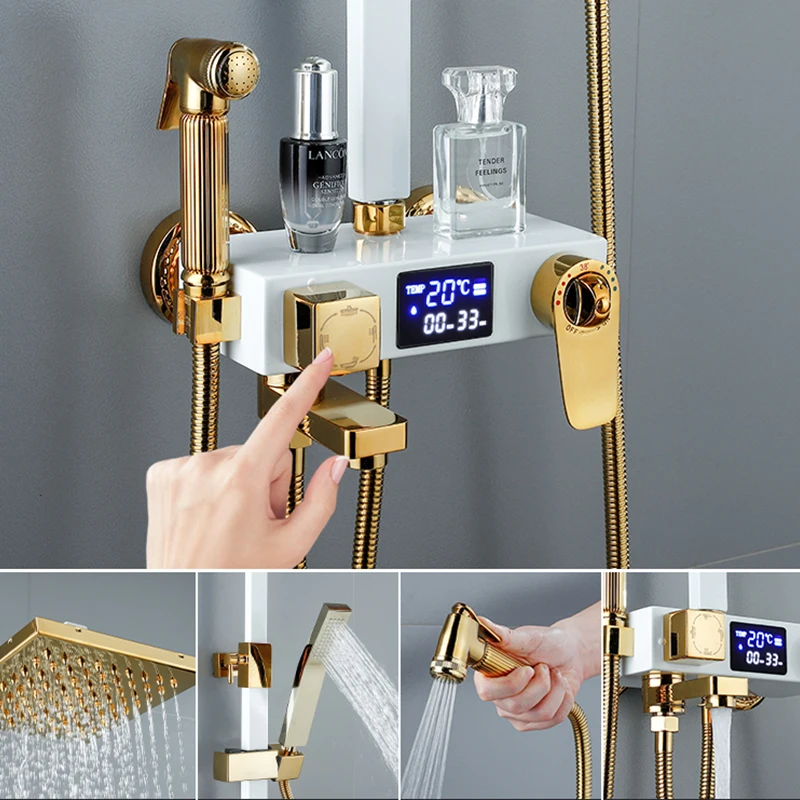 Черный настенный термостатический смеситель для душа набор дождевой ванна