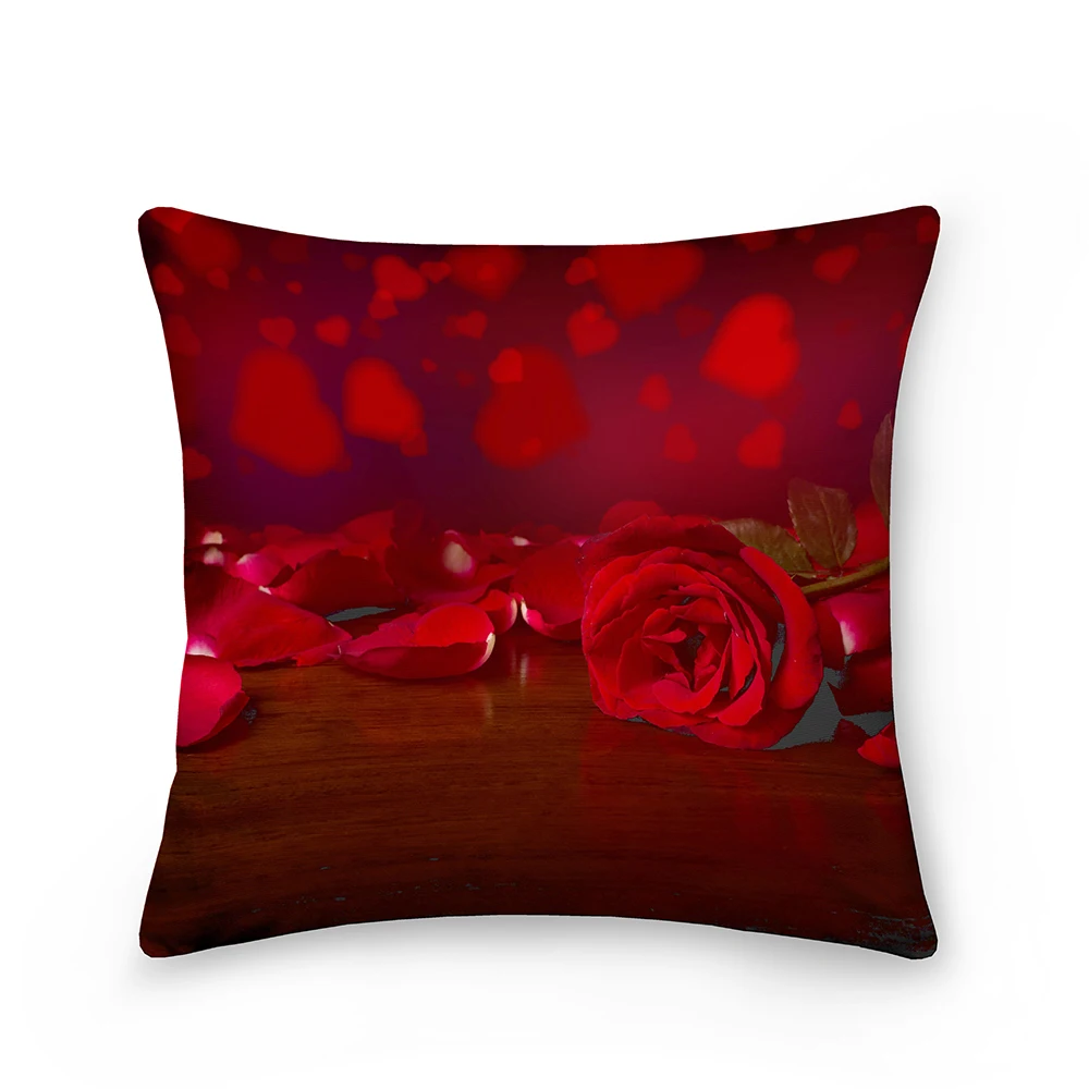3D Floral Printed Cushion Cover Beautiful Red Roses Pattern Pillowcase Romantic Valentine's Day Bed Pillow Home Decor | Дом и сад