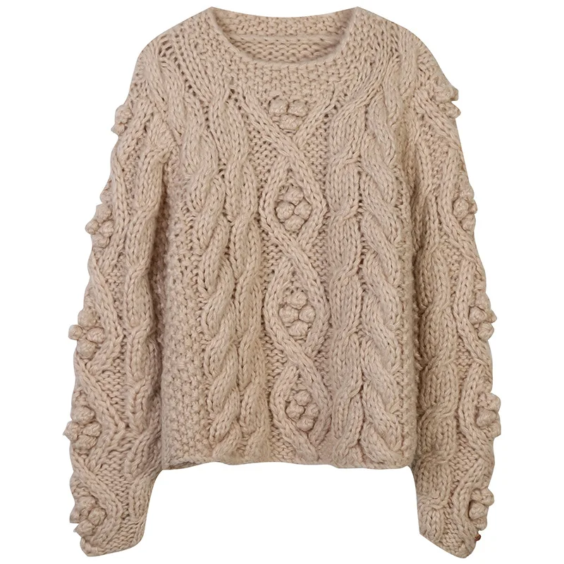 

2022 винтажные вязаные толстые теплые пуловеры, женский свитер, модный однотонный пушистый женский элегантный джемпер с длинным рукавом, Топ