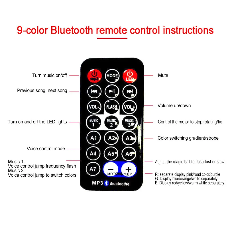 

9 colors bluetooth remote control mp3 music crystal magic ball laser stage light colorful rotating voice control flash lamp