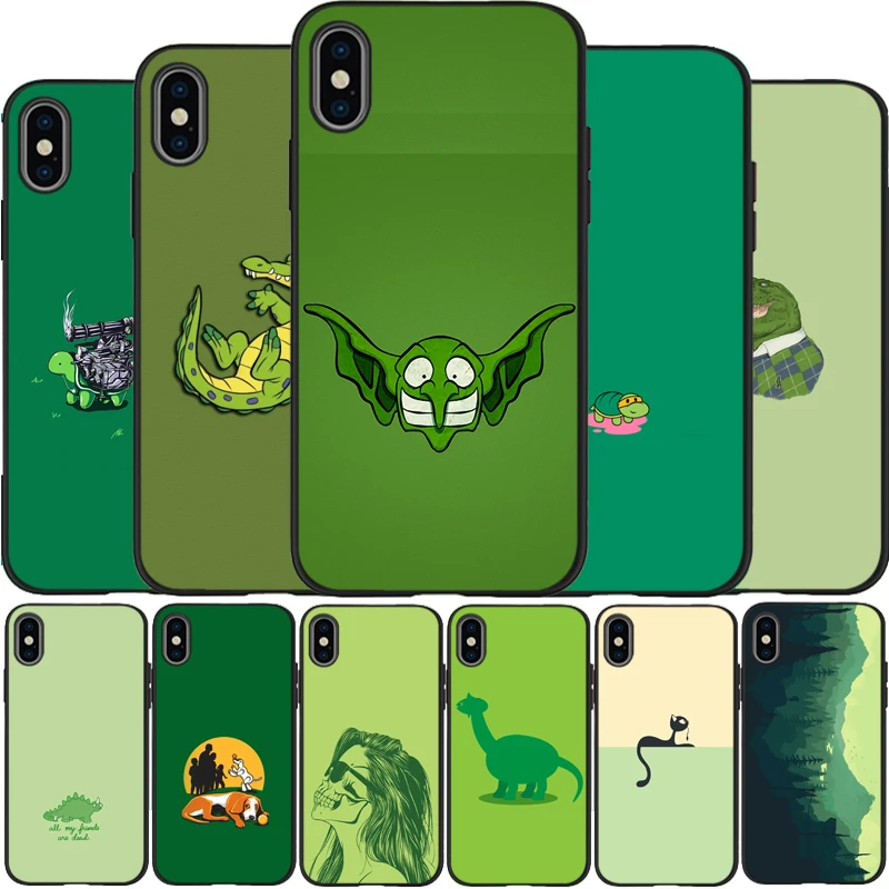 Чехол с зеленым минималистским рисунком мягкий силиконовый черный чехол для