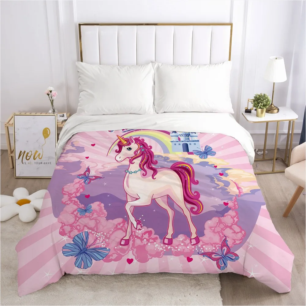 

Unicorn Cartoon Duvet Cover with Zipper Comforter/Quilt/Blanket Case 180x210 260x220 3D Bedding For Baby Kids Child Girls Boys