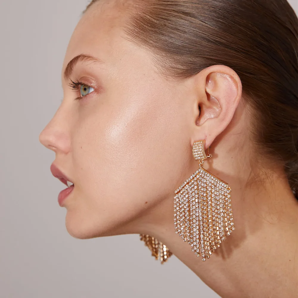 

4 colors Luxury Rhinestone Tassel Metal Earrings For Women 2020 Fashion Statement Jewelry Accessories Trendy Female Earrings