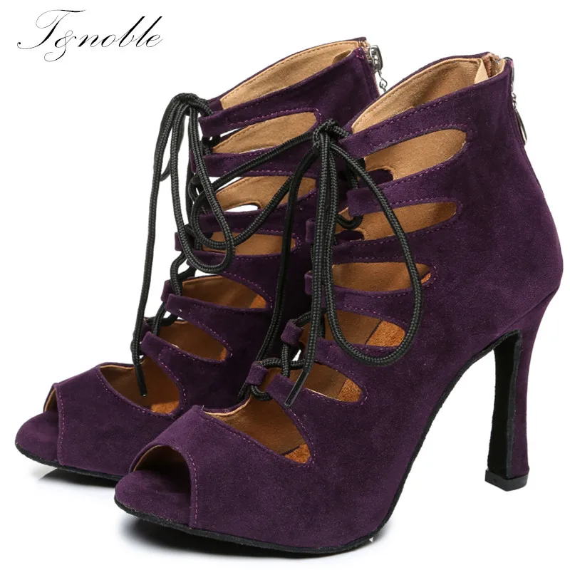 Женские высокие ботинки для латиноамериканских танцев красные фиолетовые