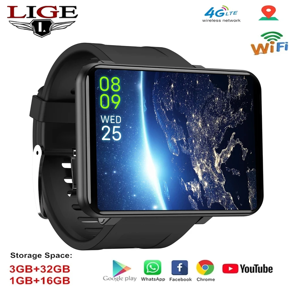 

LIGE New 4G 2.86 Inch Screen Smart Watch Phone Android 3GB 32GB 5MP Camera 480*640 IPS 2700mah Battery GPS WiFi Smartwatch Men