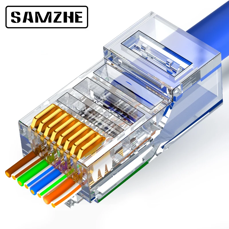 SAMZHE RJ45 экранированный разъем cat5e Cat6 сетевой rj45 разъемы 23AWG кристалл головка 8