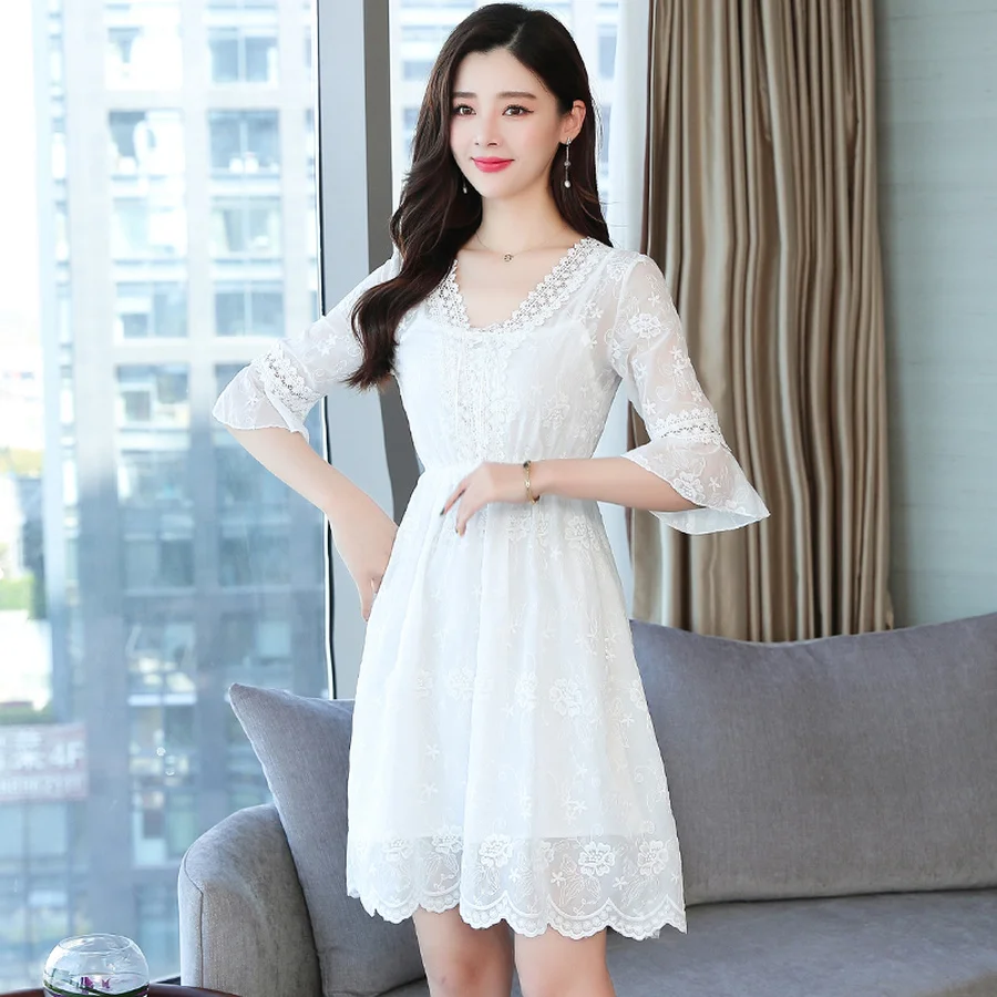 Летние новые белые шифоновые кружевные пляжные мини сексуальные платья 2020