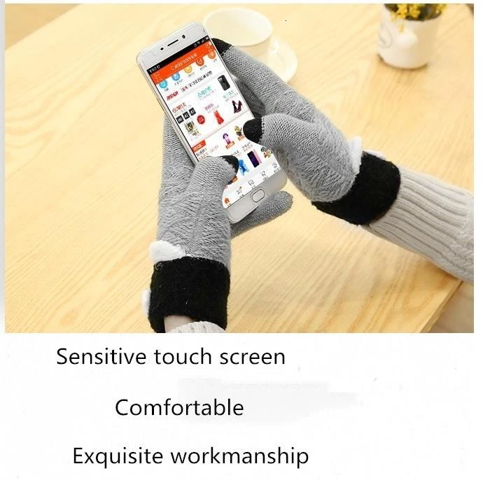 

Boys And Girls Fashion Carton Bear Gloves High Quality Winter Adult 's Fingers Warm Knitted Gloves Unisex