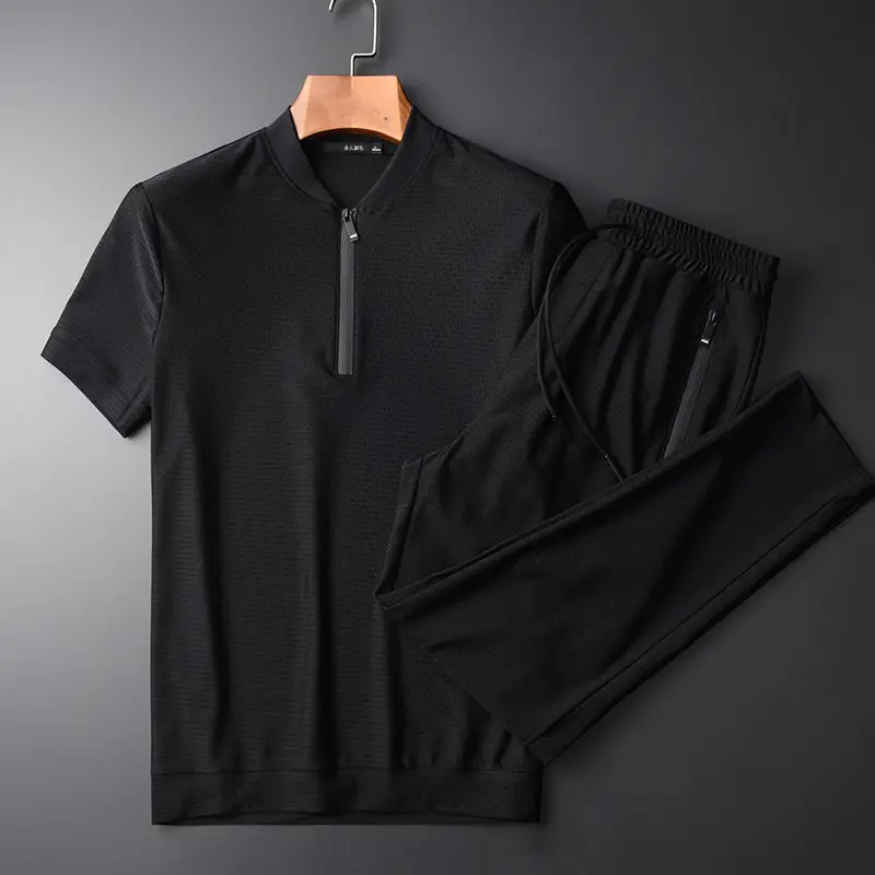 

Полуботинки на молнии костюм с футболкой с короткими рукавами для мужчин летний светильник и дышащая футболка младшего и среднего возраста...