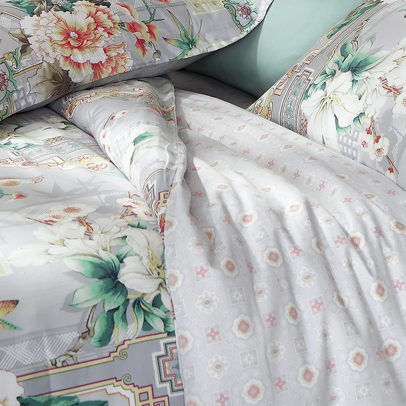 

Antibacterial 100 Long-Staple Cotton Bed Sheets Four-Piece Set National Style Quilt Cover Cotton Bedding Summer