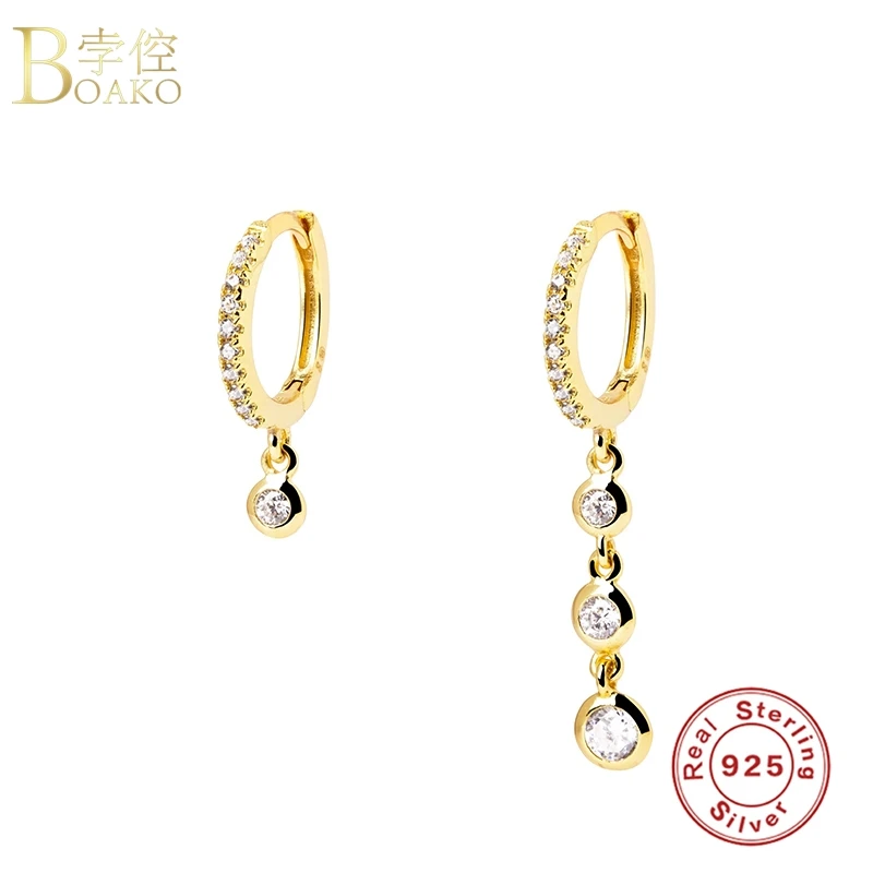 

BOAKO Crystal CZ Earring 925 Sterling Silver Earrings For Women Pendiente Piercing Ohrringe Hoop Earing Luxury Gift Fine Jewelry