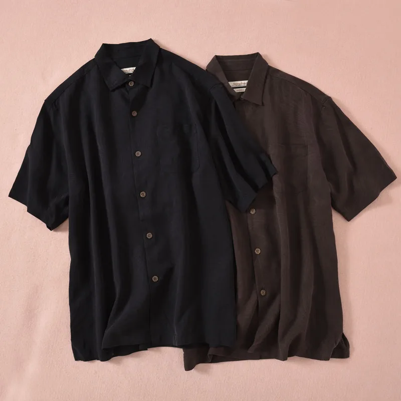 Два Цвета Роскошные рубашка Для мужчин Шелковый короткий рукав Твердые Топ