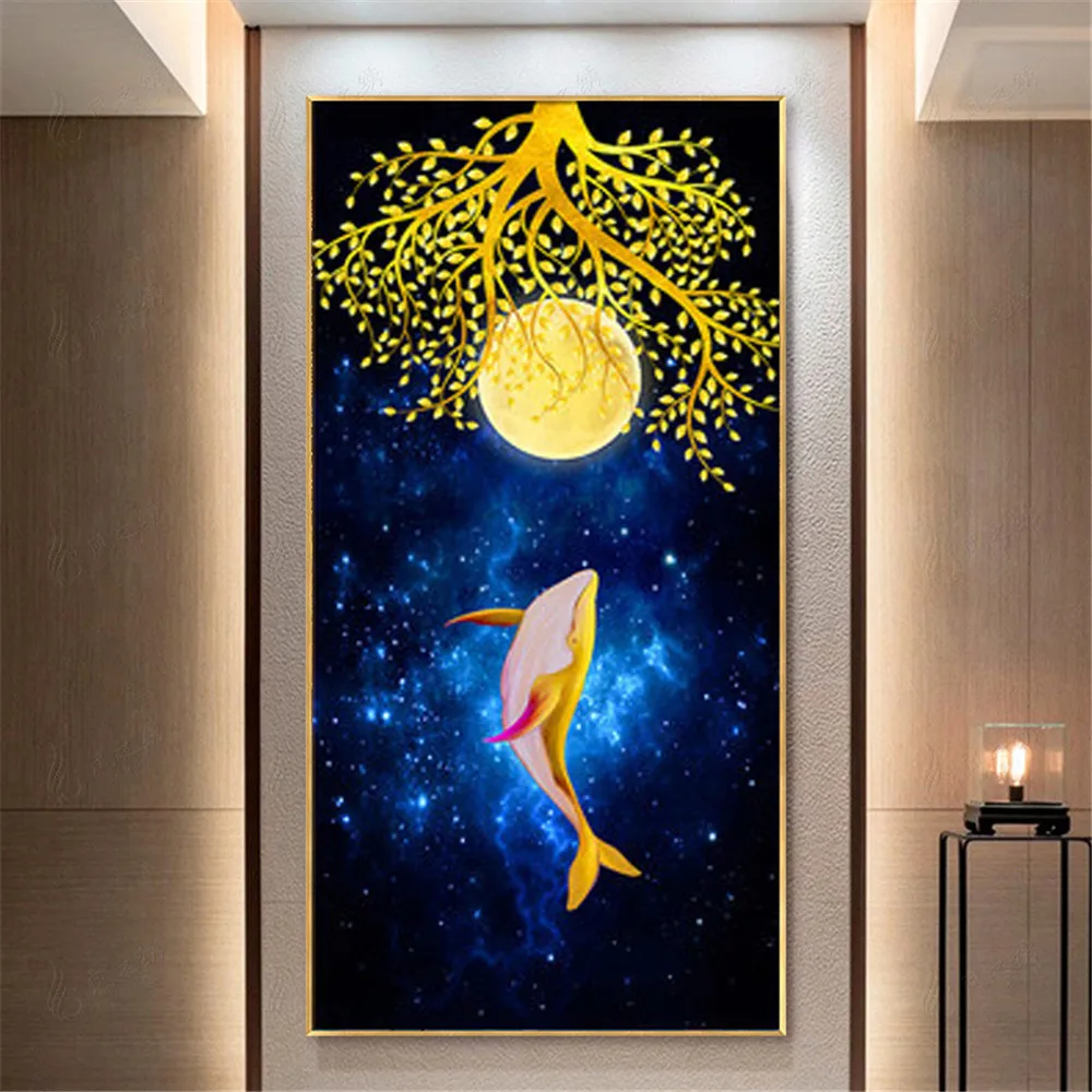 

Большая алмазная живопись «сделай сам», звездное небо, Кит, полноразмерная круглая 5D алмазная вышивка крестиком, мозаичная наклейка, подаро...