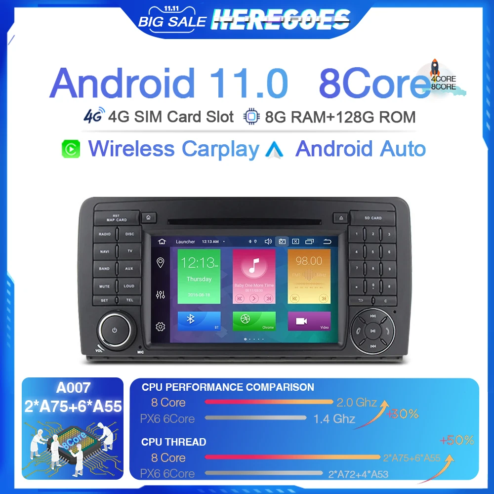 Автомобильный DVD-плеер Carplay 2DIN Android 11 для Mercedes Benz CLASS ML W164 X164 ML350 ML300 GL500 ML320 ML280 GL350 GL450