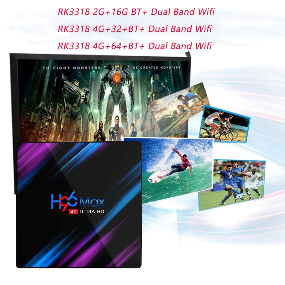 ТВ приставка H96MAX Smart 4K на Android 9 0 4 Гб ОЗУ 64 ПЗУ RK3318 1080p 60fps H96 Max медиаплеер Youtube 2G16G
