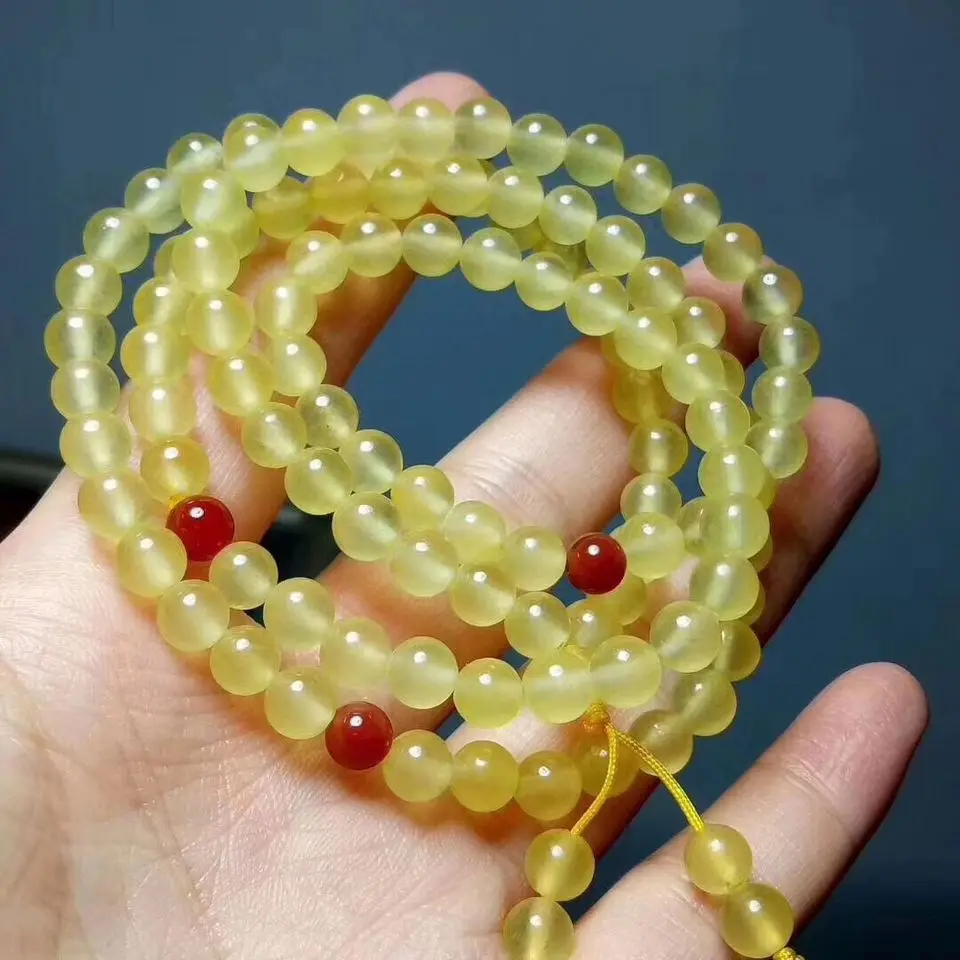 

6mm Nature Golden Jade Bangle Hanging prayer Buddhism Amulet Mala Bead Necklace