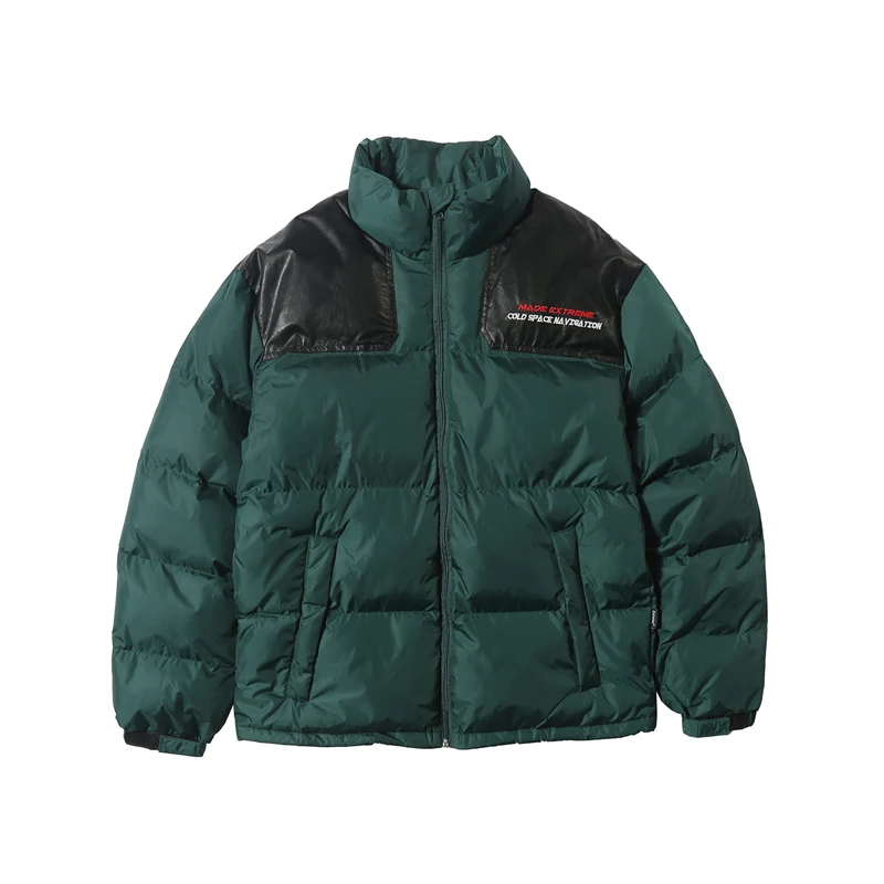 Hip Hop Men Parkas Leather Patchwork Windbreaker Puffer North Canada Coats Oversize Zipper Streetwear Swag Men's Bomber |