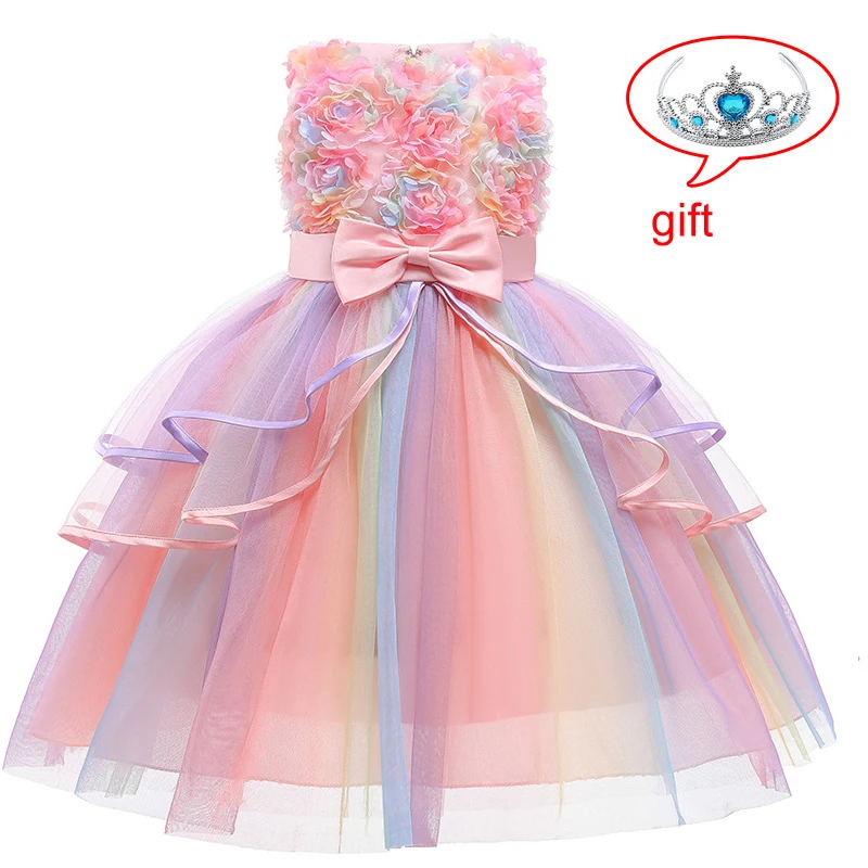 Elegant Children Princess Dress Kids Dresses For Girls Birthday Evening Party Flower Wedding Vestido 4 6 12 Y | Детская одежда и