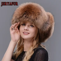 jeryafur real fox fur women winter hats earflap warm fur patchwork genuine leather caps female thick russian bomber hats