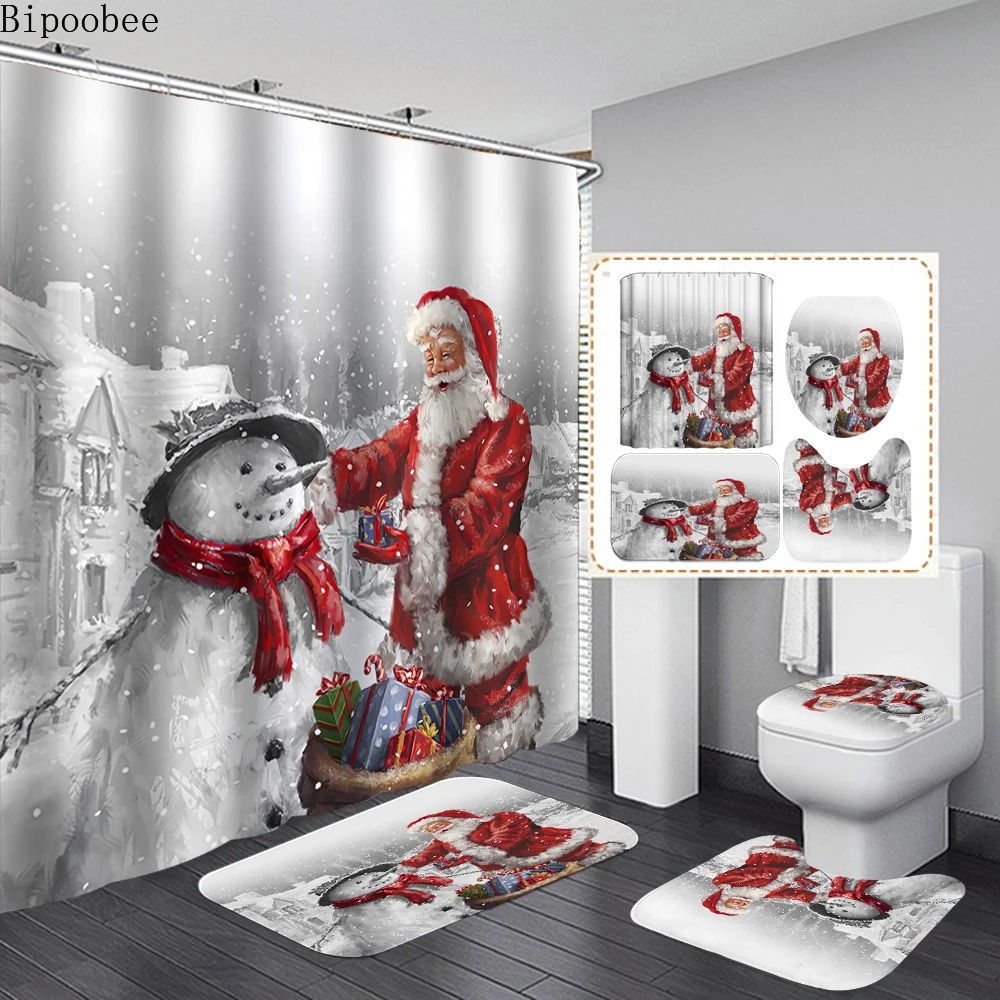 Рождественский комплект занавесок для душа Bipoobee коврики ванной милый коврик с