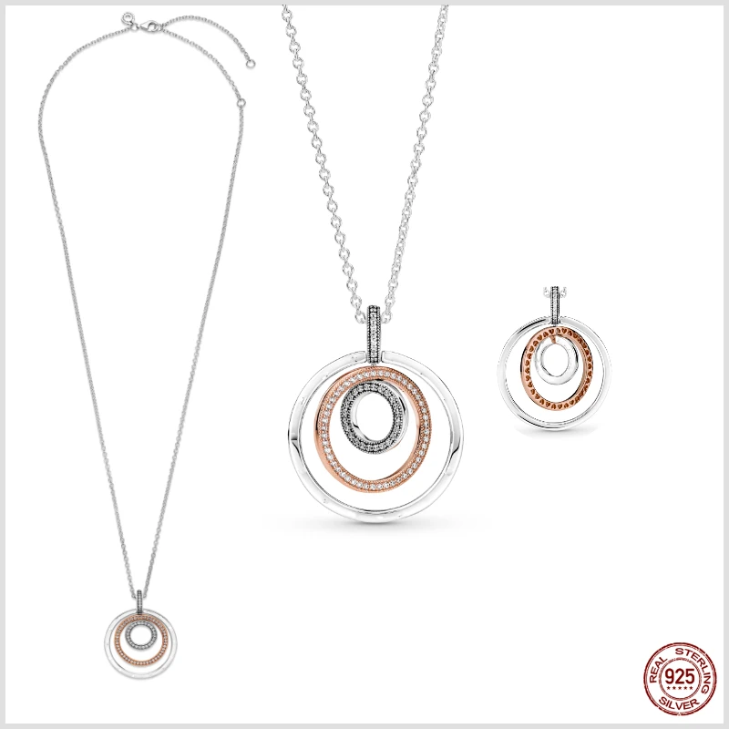 

Three Tone Circles Pendant Necklace 925 Sterling Silver Jewelry For Women Long Chain Necklace Lady Party Wedding Jewelrys Luxury