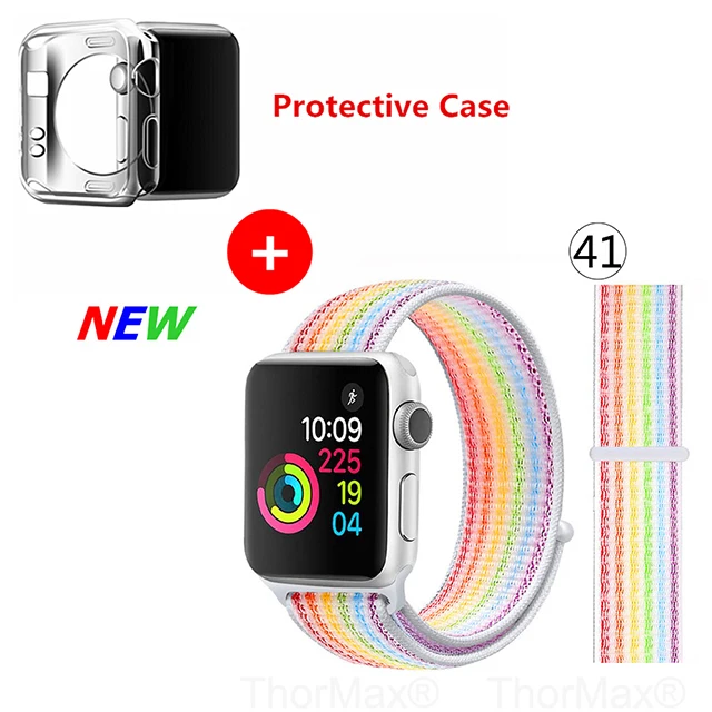 Нейлоновый спортивный бесшовный ремешок для наручных часов iwatch, 4 цвета, в полоску, легкий мягкий сплетенный ремешок для наручных часов Apple Watch 4 серии 3/2/1 38 мм 42 мм 40 мм 44 мм - Цвет ремешка: 41-Rainbow Streak