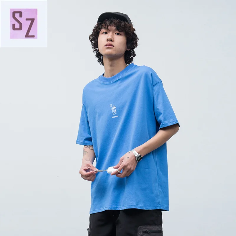 

2021 Summer Trend Astronaut Cartoon Print Wild Loose Cotton Short-sleeved National Tide Compassionate Round Neck Male T-shirt