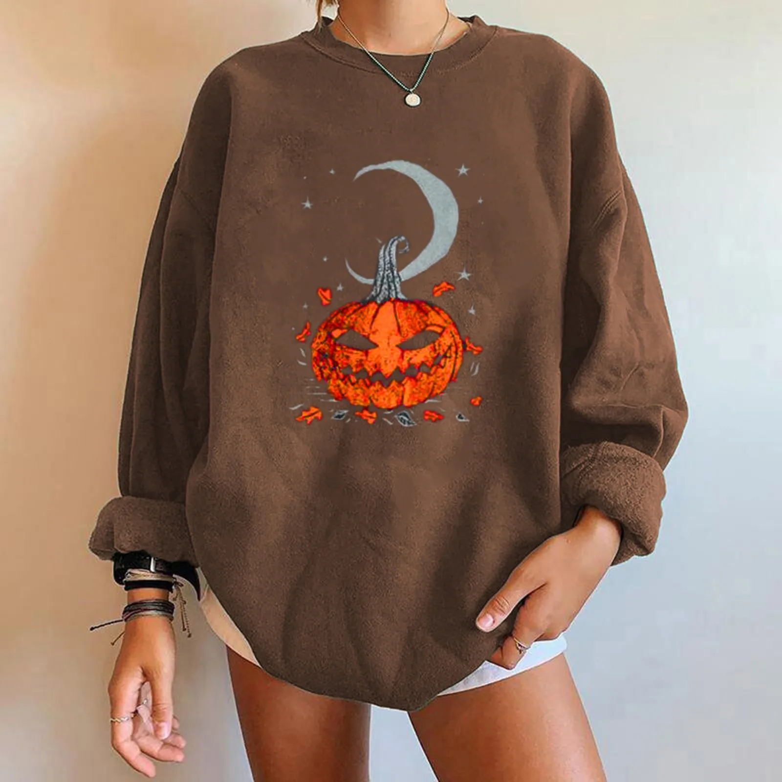 

Женский пуловер с круглым вырезом, свободная винтажная Толстовка большого размера с принтом на Хэллоуин, худи в стиле Харадзюку, весна-осен...