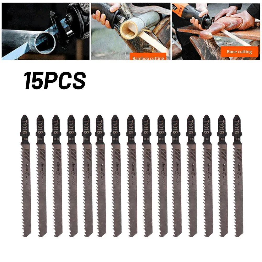 

15Pcs Jig Saw Blade 4inch HCS Metal T101B Jigsaw Cutters T-Shank For Hard Wood Curve Cut Tools Fast Woodworking Saw Blade