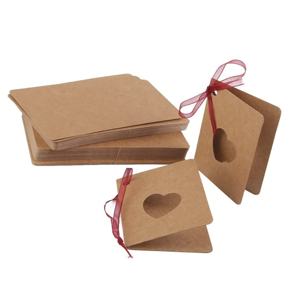 

50pcs Card Tag Kraft Paper Tag with Red Rope Hollow Heart Shape Lable for Wedding Birthday Decoration